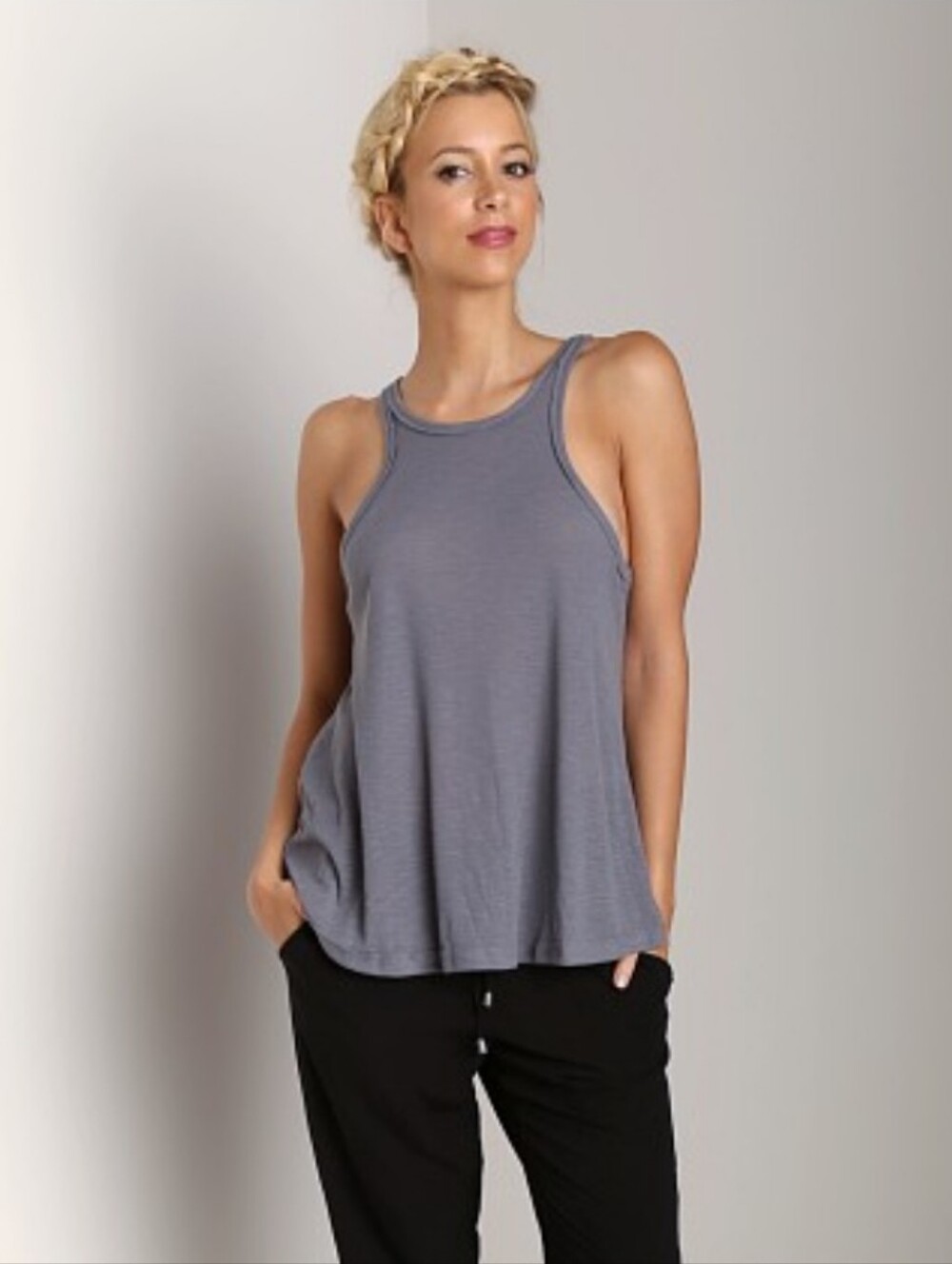 Free People Rayon Slub Beach Ribbed Tank Top Gray Medium